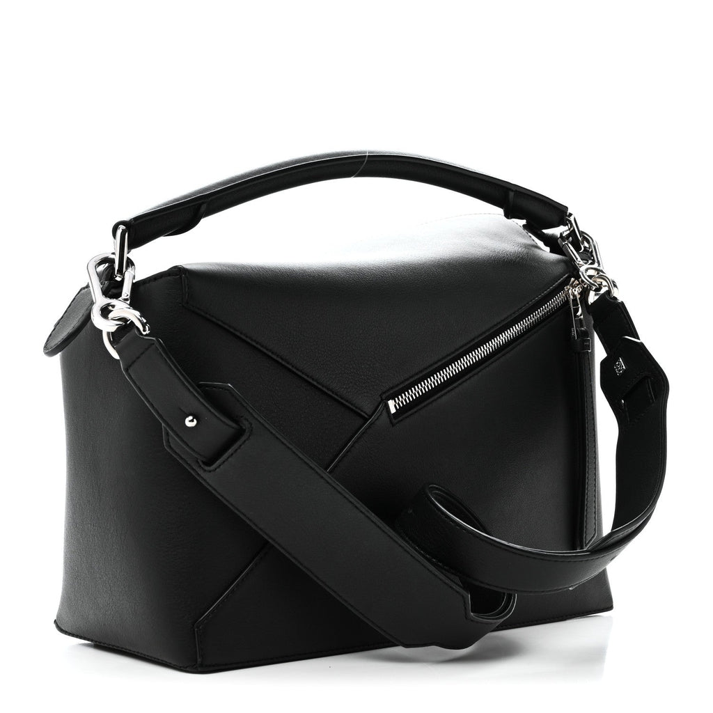Calfskin Medium Puzzle Edge Bag Black