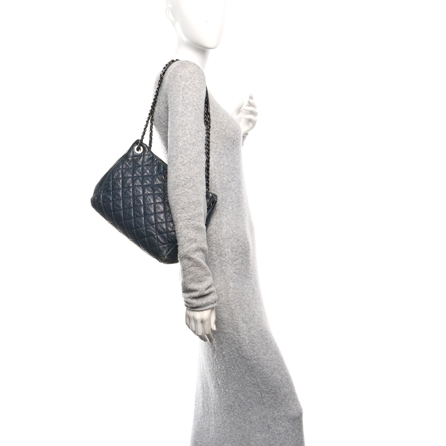 Glazed Calfskin Quilted Tote Navy