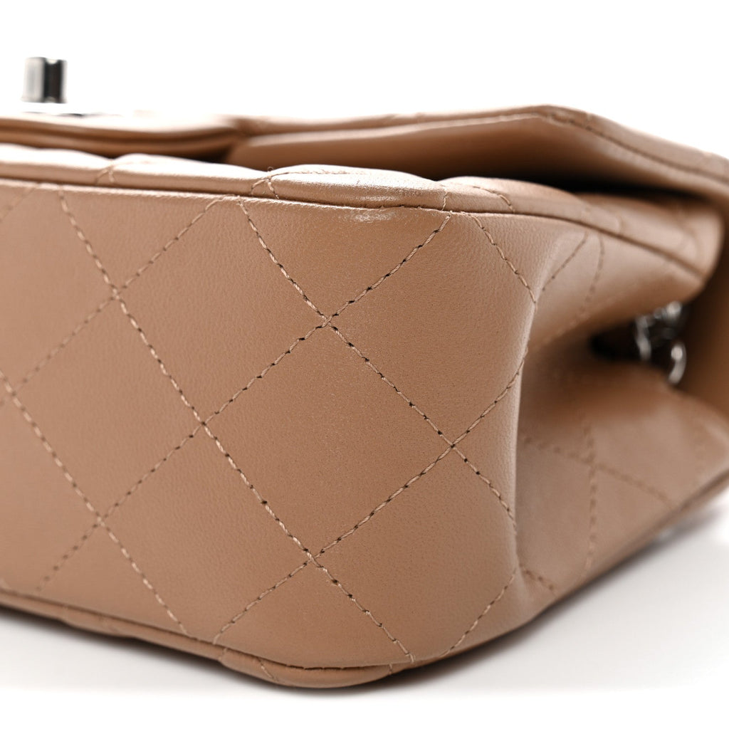 Lambskin Quilted Mini Rectangular Flap Beige
