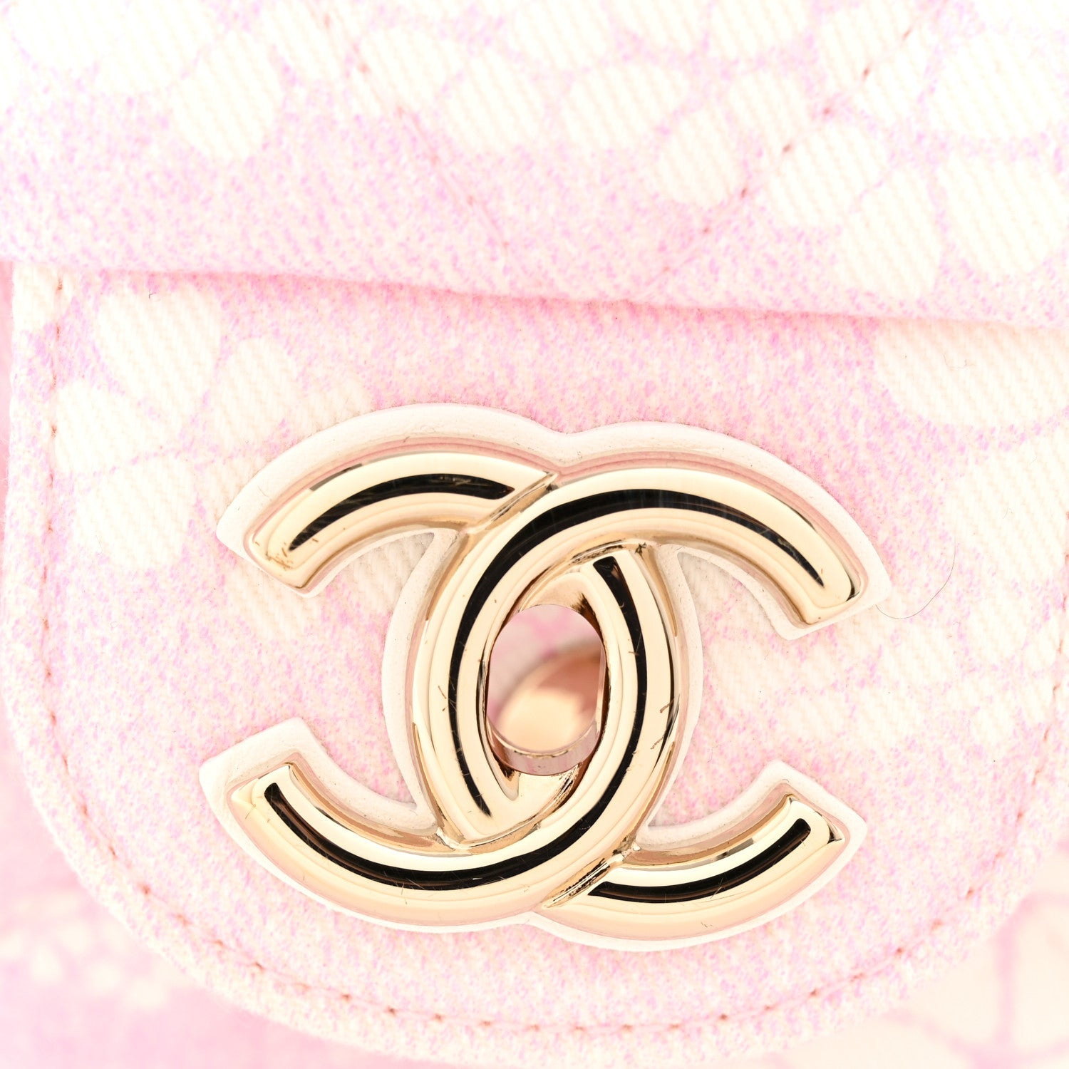 Printed Denim Quilted Medium Single Flap Bag Pink White Pink White