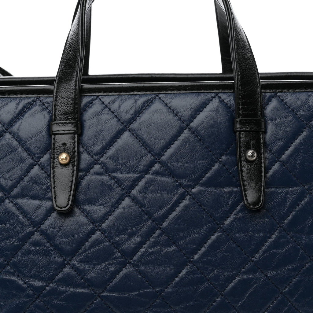 Aged Calfskin Quilted Large Gabrielle Shopping Tote Navy Black