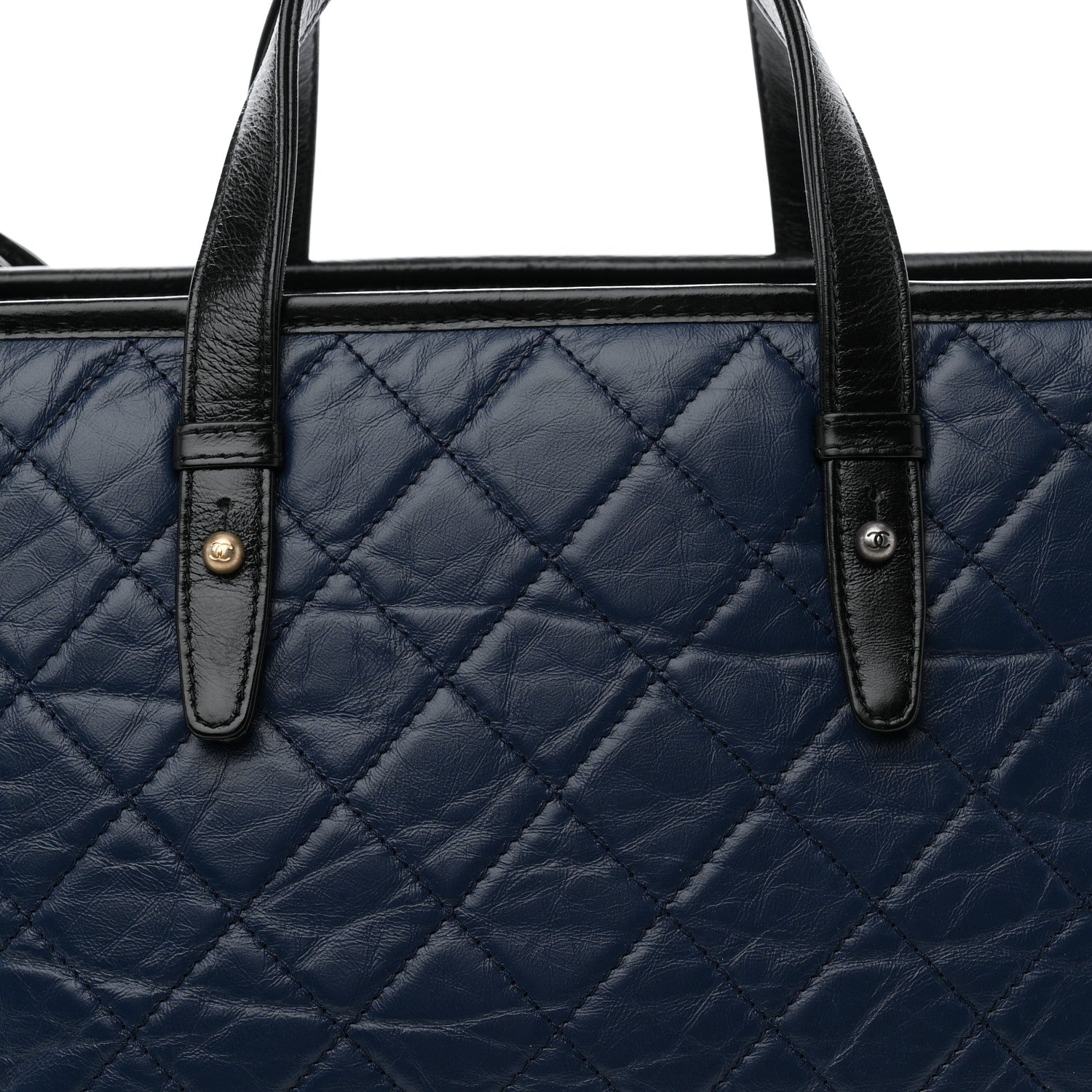 Aged Calfskin Quilted Large Gabrielle Shopping Tote Navy Black