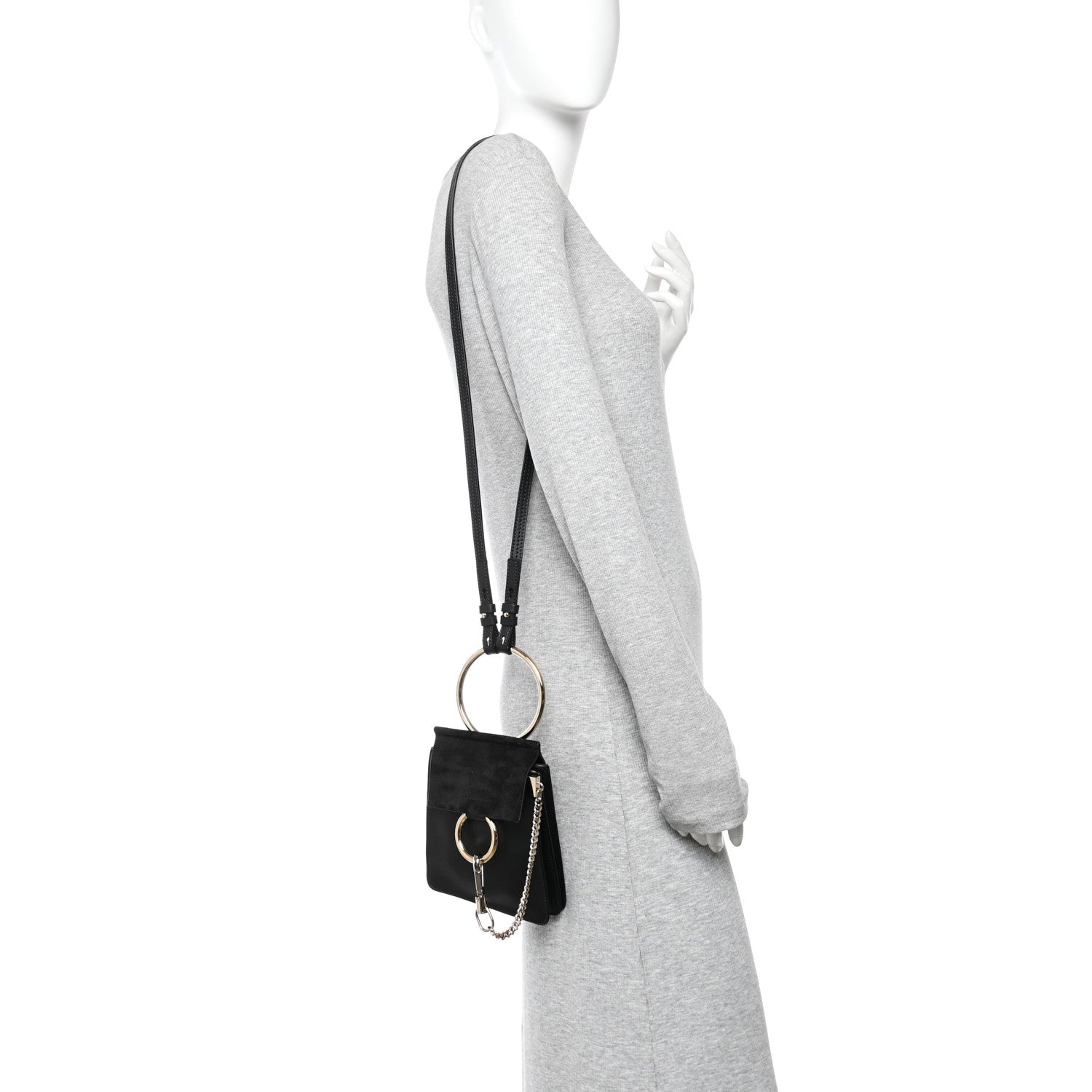 Suede Calfskin Mini Faye Bracelet Bag Black