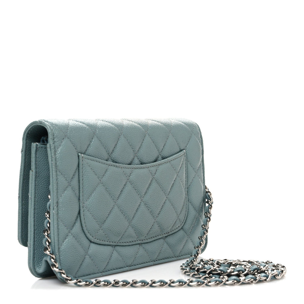 Caviar Quilted Wallet on Chain WOC Blue