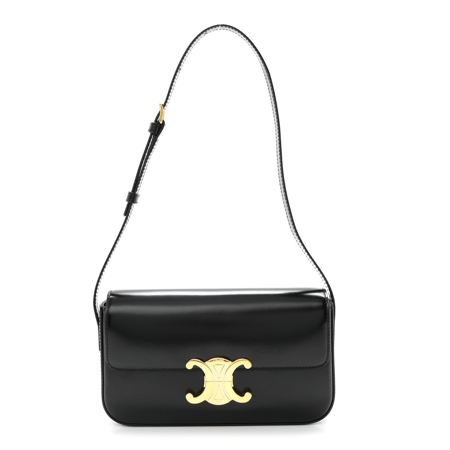 Shiny Calfskin Triomphe Shoulder Bag Black