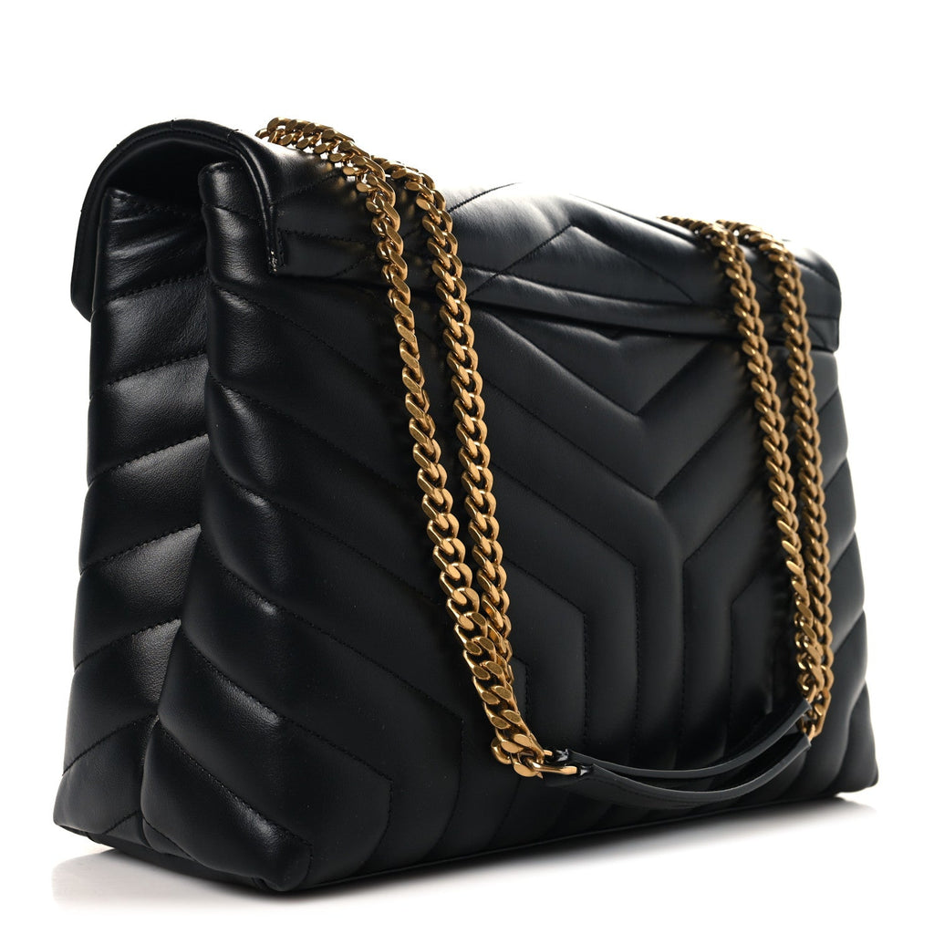 Calfskin Y Quilted Monogram Medium Loulou Chain Satchel Black