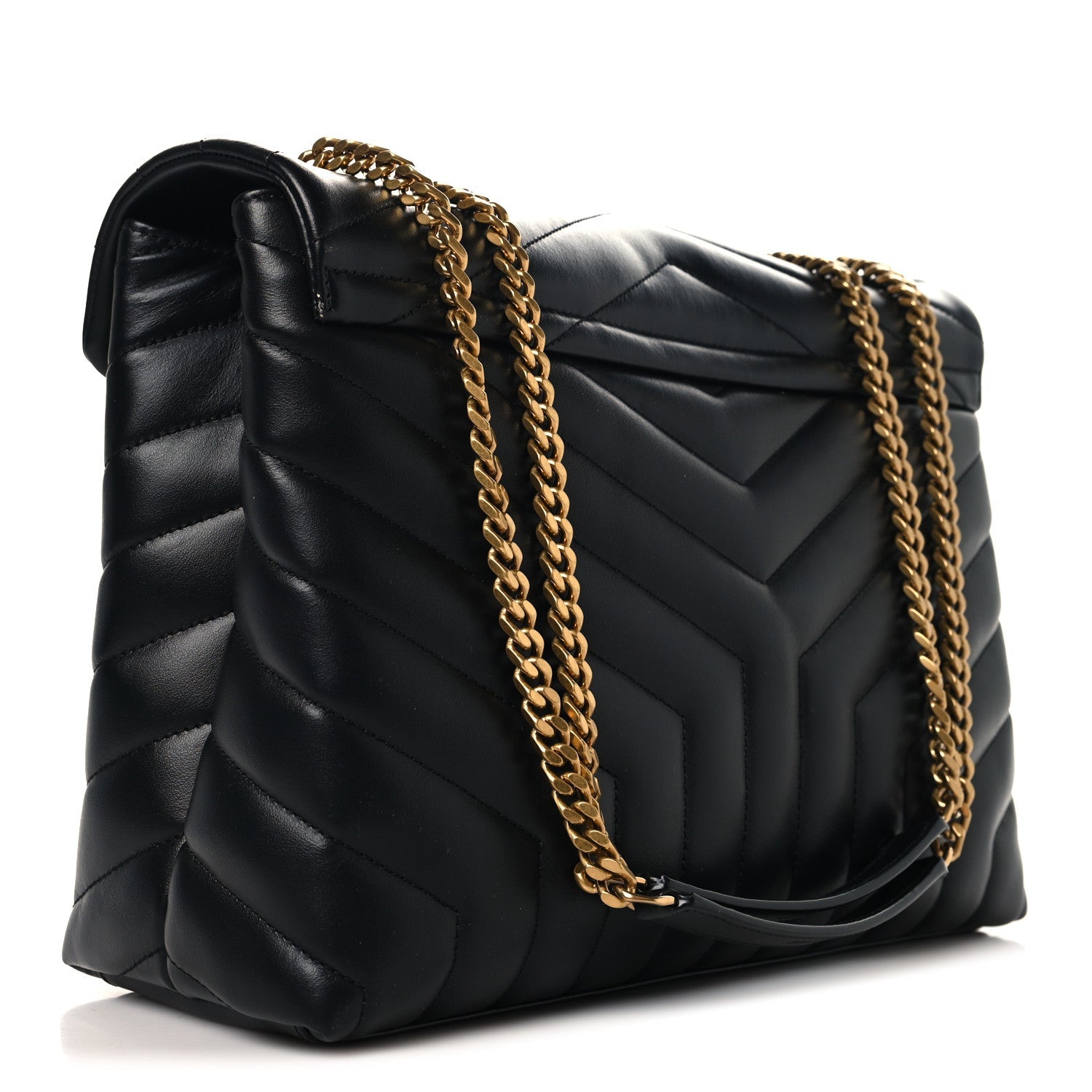 Calfskin Y Quilted Monogram Medium Loulou Chain Satchel Black