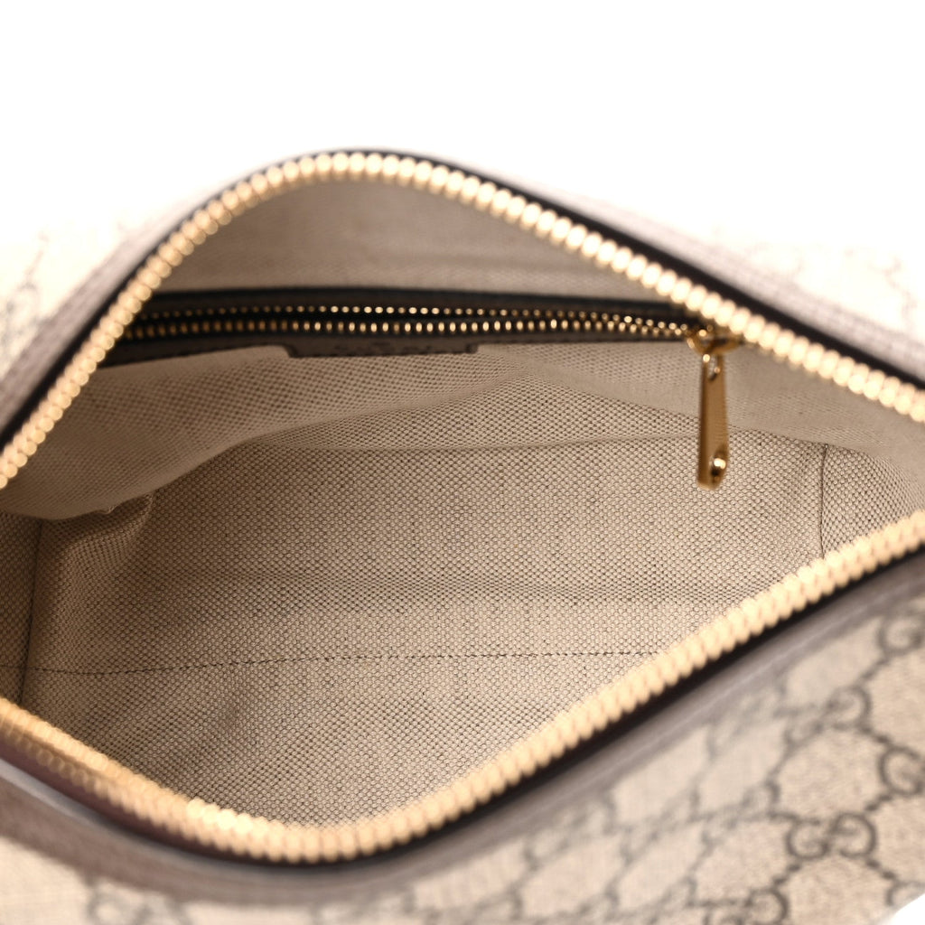 GG Supreme Monogram Textured Calfskin Web Super Mini Ophidia Shoulder Bag Beige Ebony New Acero