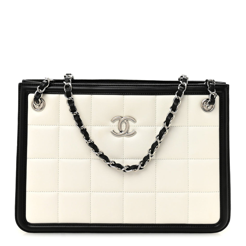 Lambskin Calfskin Small Chocolate Bar Tote White Black