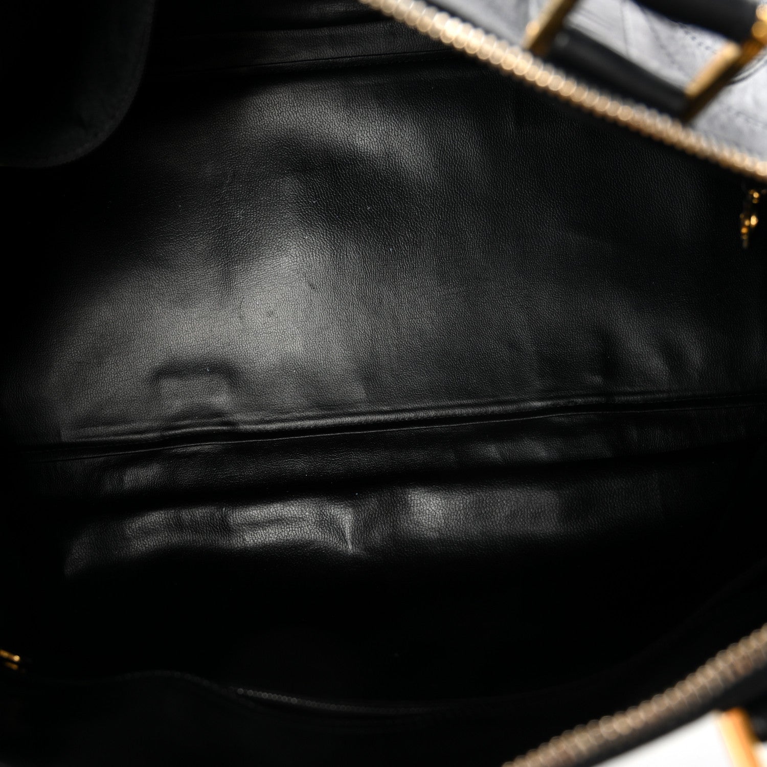 Calfskin Stitched Duffle Travel Bag Black