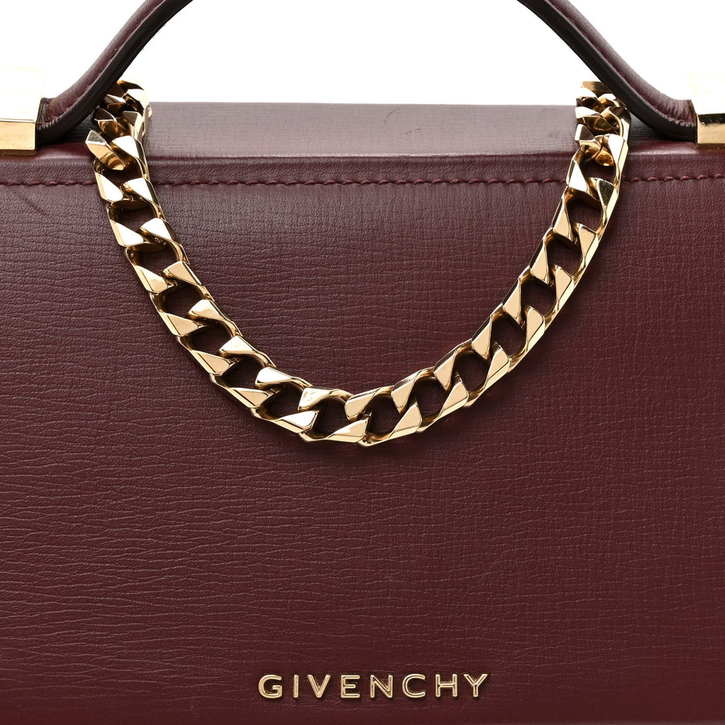 Textured Calfskin Mini Pandora Box Chain Crossbody Bag Oxblood