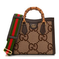 Monogram Jumbo GG Textured Dollar Calfskin Small Diana Tote Bag Camel Ebony New Acero