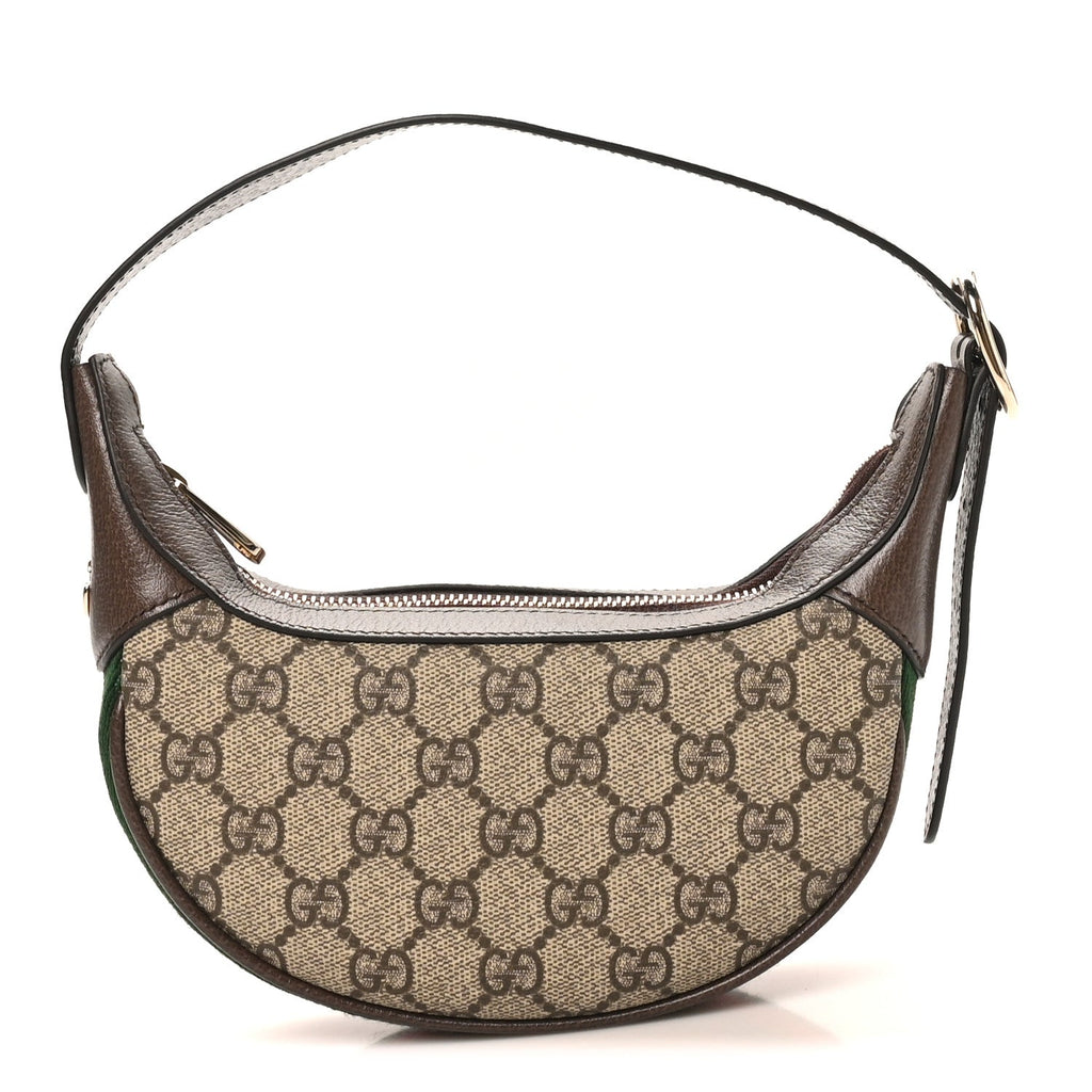 GG Supreme Monogram Textured Calfskin Web Small Ophidia Shoulder Bag Beige Ebony New Acero