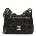 Shiny Crumpled Calfskin Quilted Small Wavy CC Hobo Black
