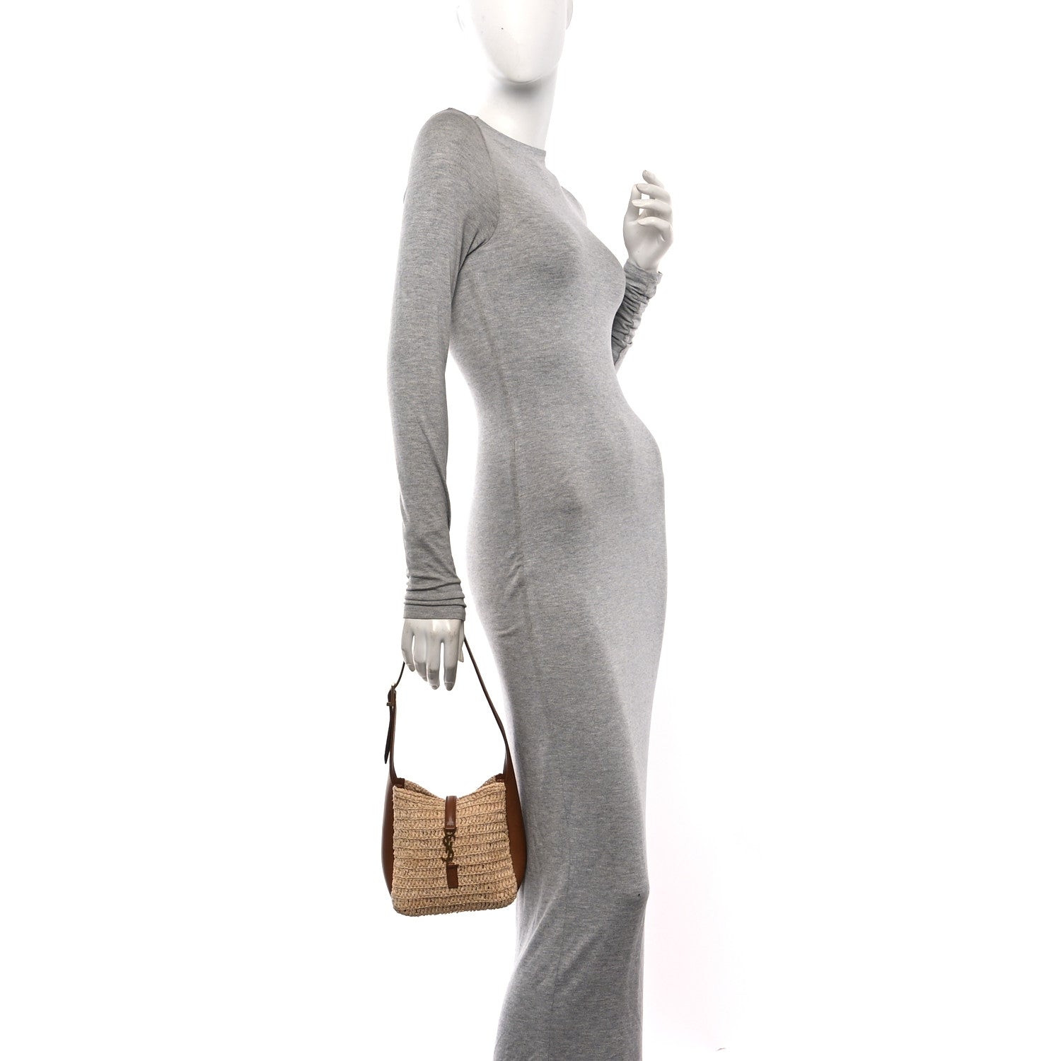 Raffia Calfskin Le 5 A 7 Baby Hobo Natural Brick