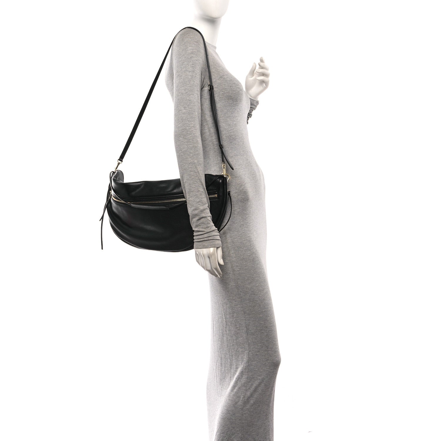 Shiny Lambskin Soft Triomphe Half Moon Bag Black