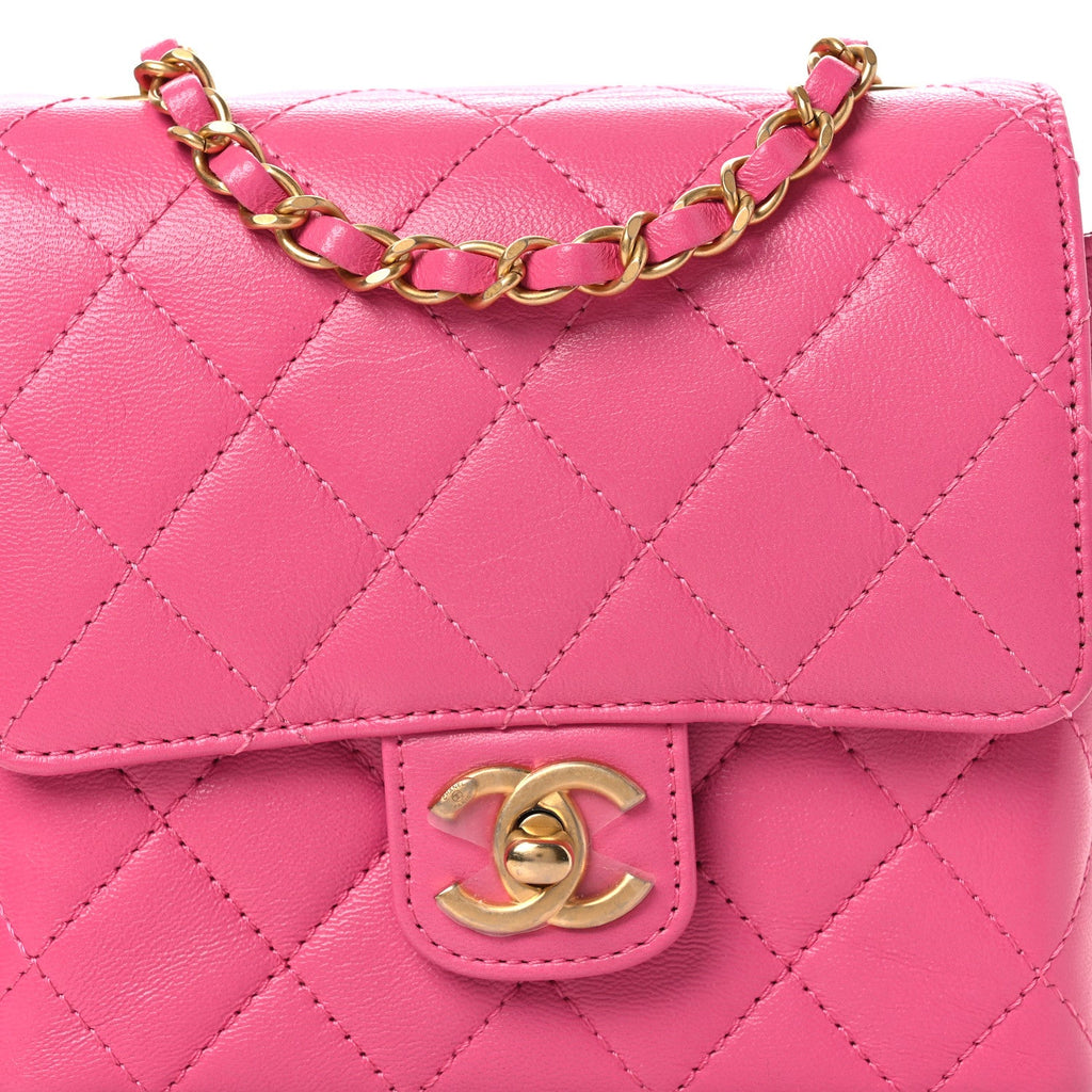 Goatskin Quilted Mini Square Flap Pink