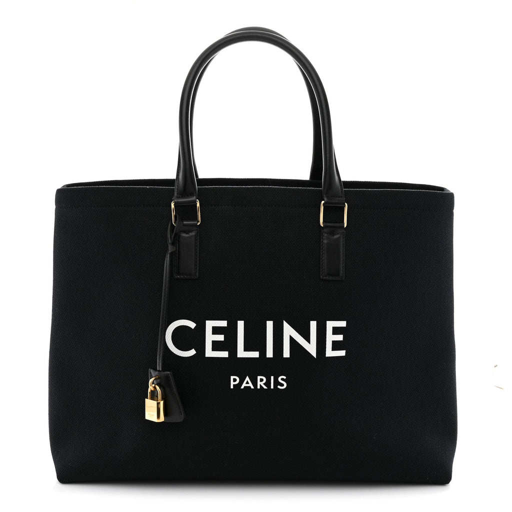 Canvas Calfskin Horizontal Cabas Black
