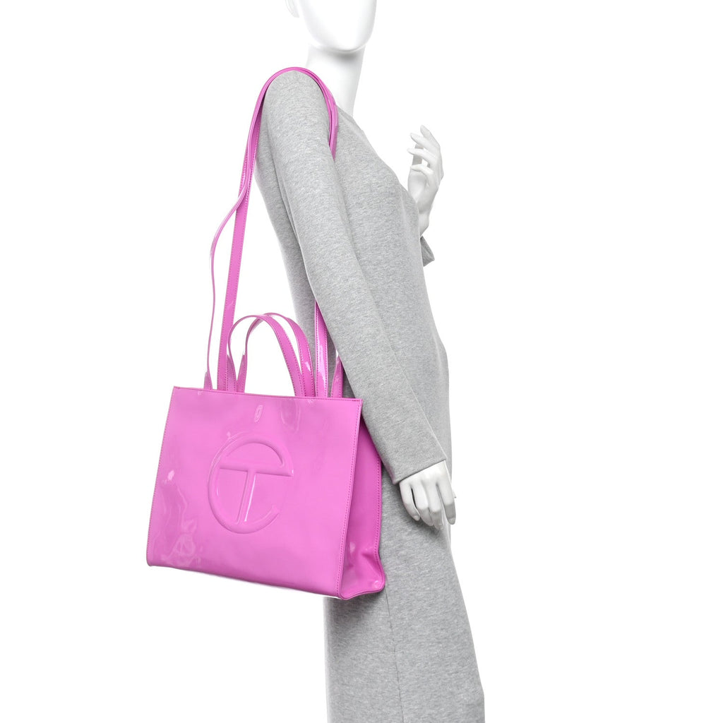 Patent Vegan Leather Medium Shopping Bag Pink