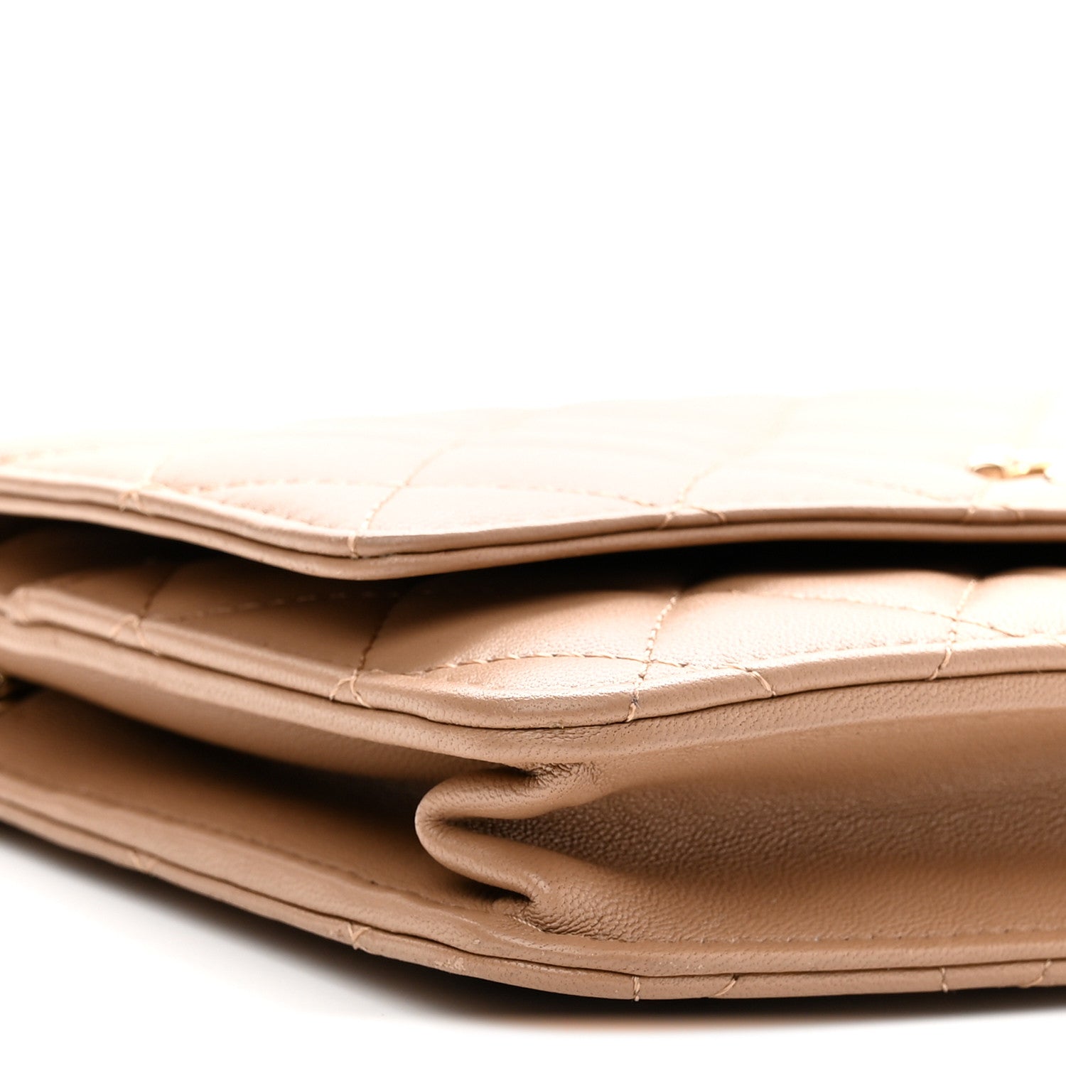 Lambskin Quilted Trendy CC Wallet On Chain WOC Beige