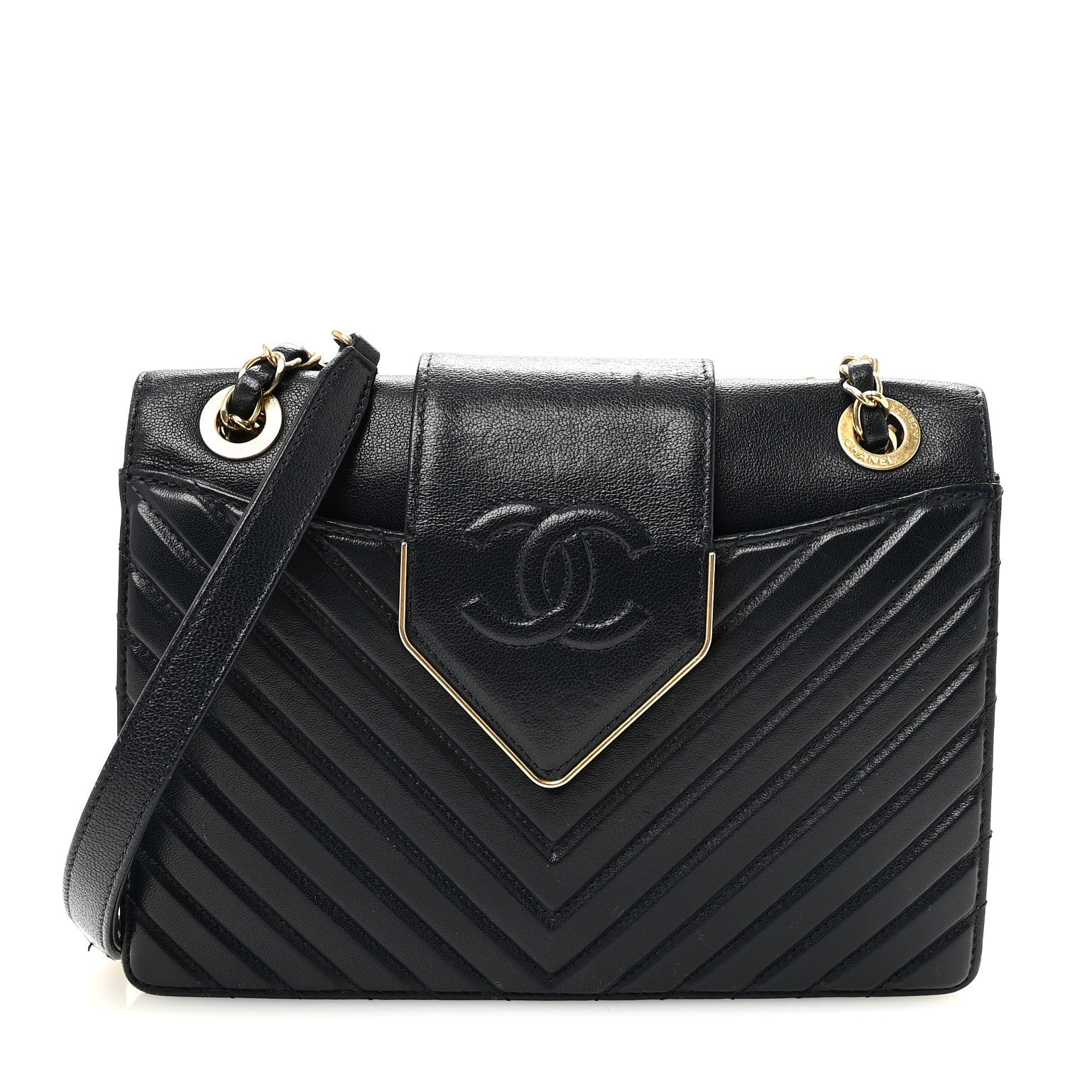 Shiny Sheepskin Chevron Quilted Collar and Tie Flap Navy