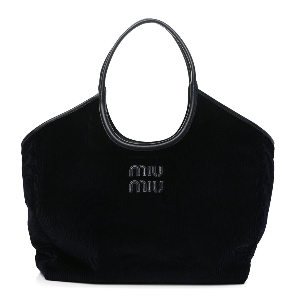Corduroy Calfskin Large Ivy Tote Bag Navy