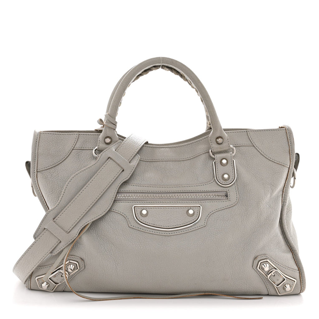 Chevre Silver Metallic Edge Hardware City Gris Glace