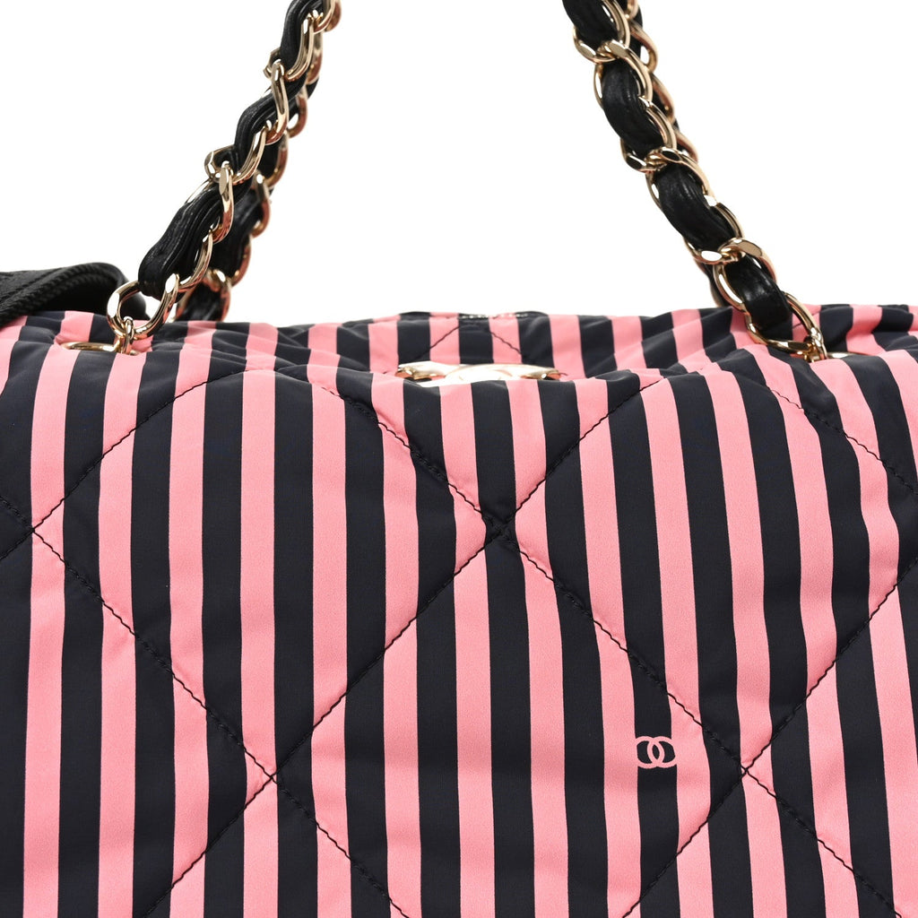 Nylon Striped Quilted Coco Beach Large Bowling Bag Black Coral