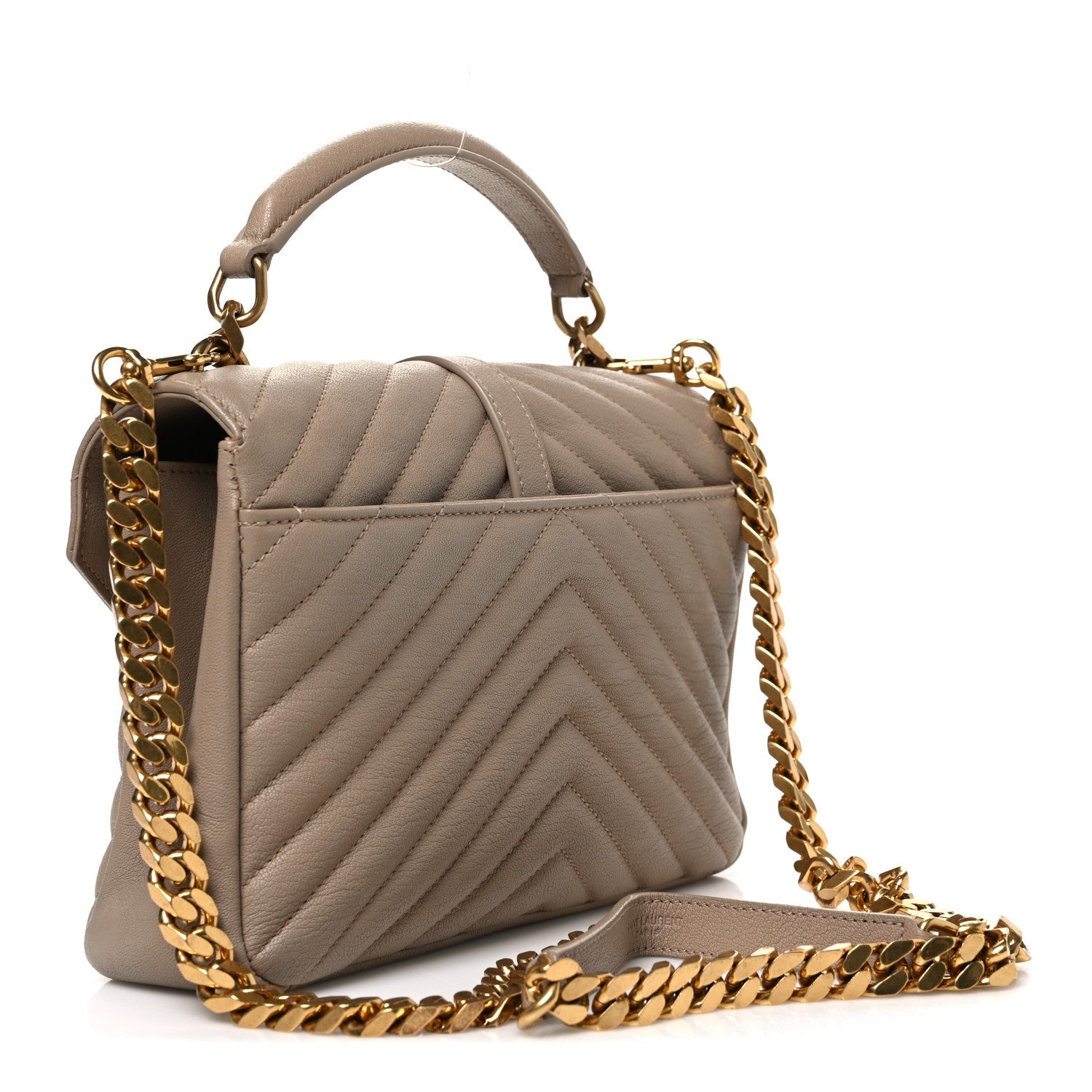 Sheepskin Matelasse Chevron Monogram Medium College Bag Dark Beige