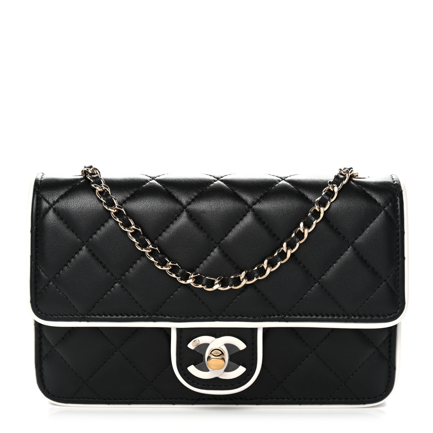 Lambskin Quilted Resin CC Mini Flap Bag Black White