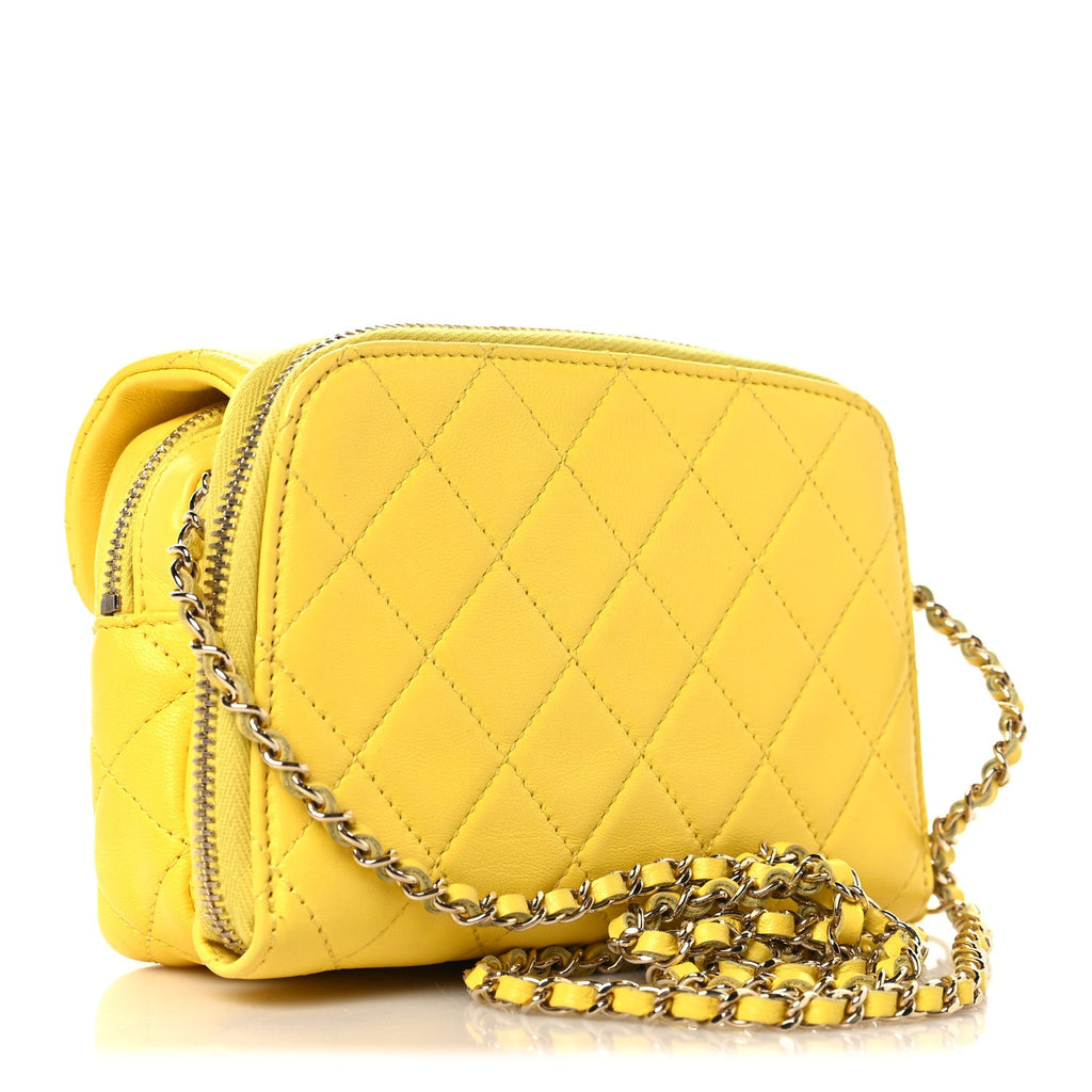 Lambskin Quilted New Mini Flap Yellow