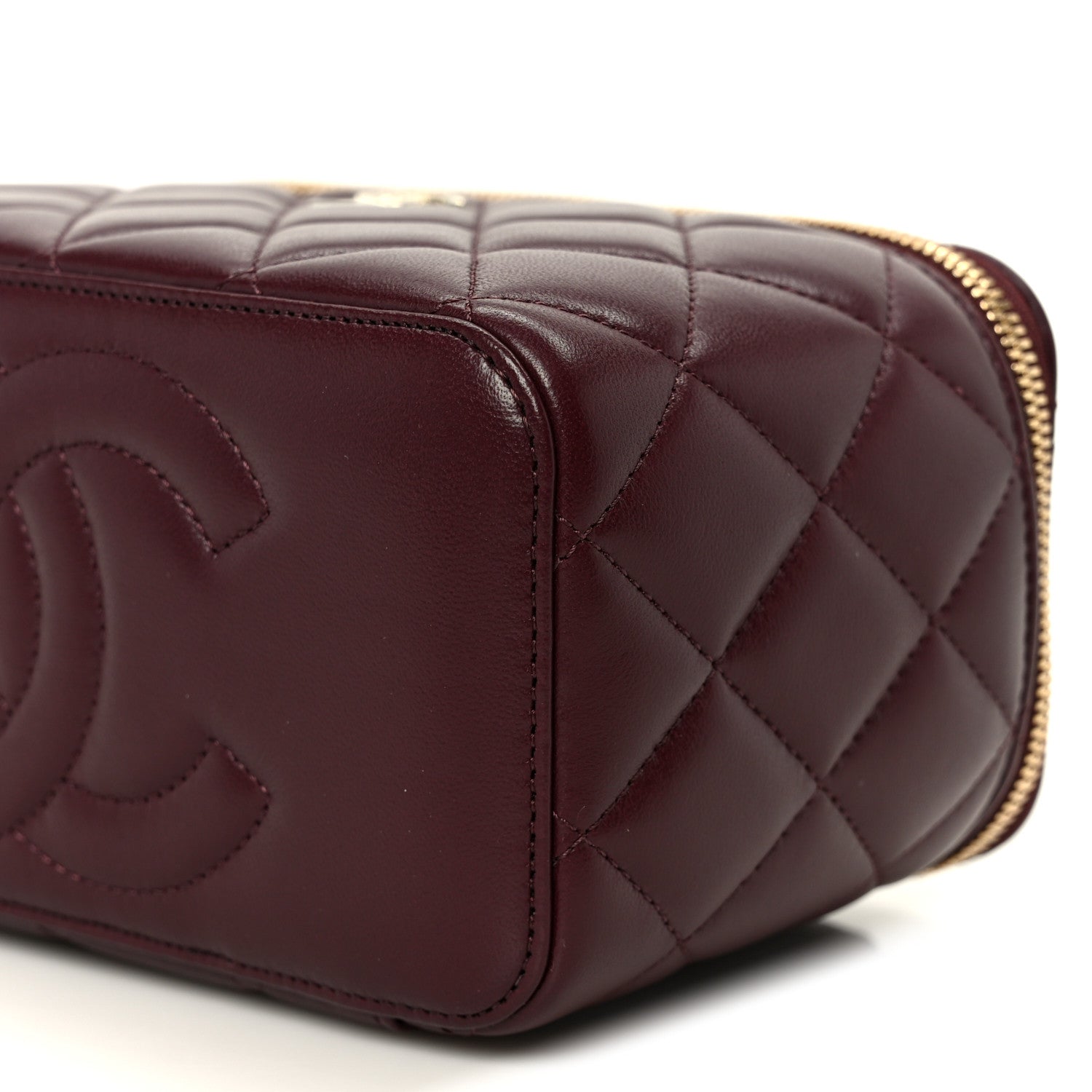 Lambskin Quilted Small Top Handle Vanity Case With Chain Burgundy Burgundy