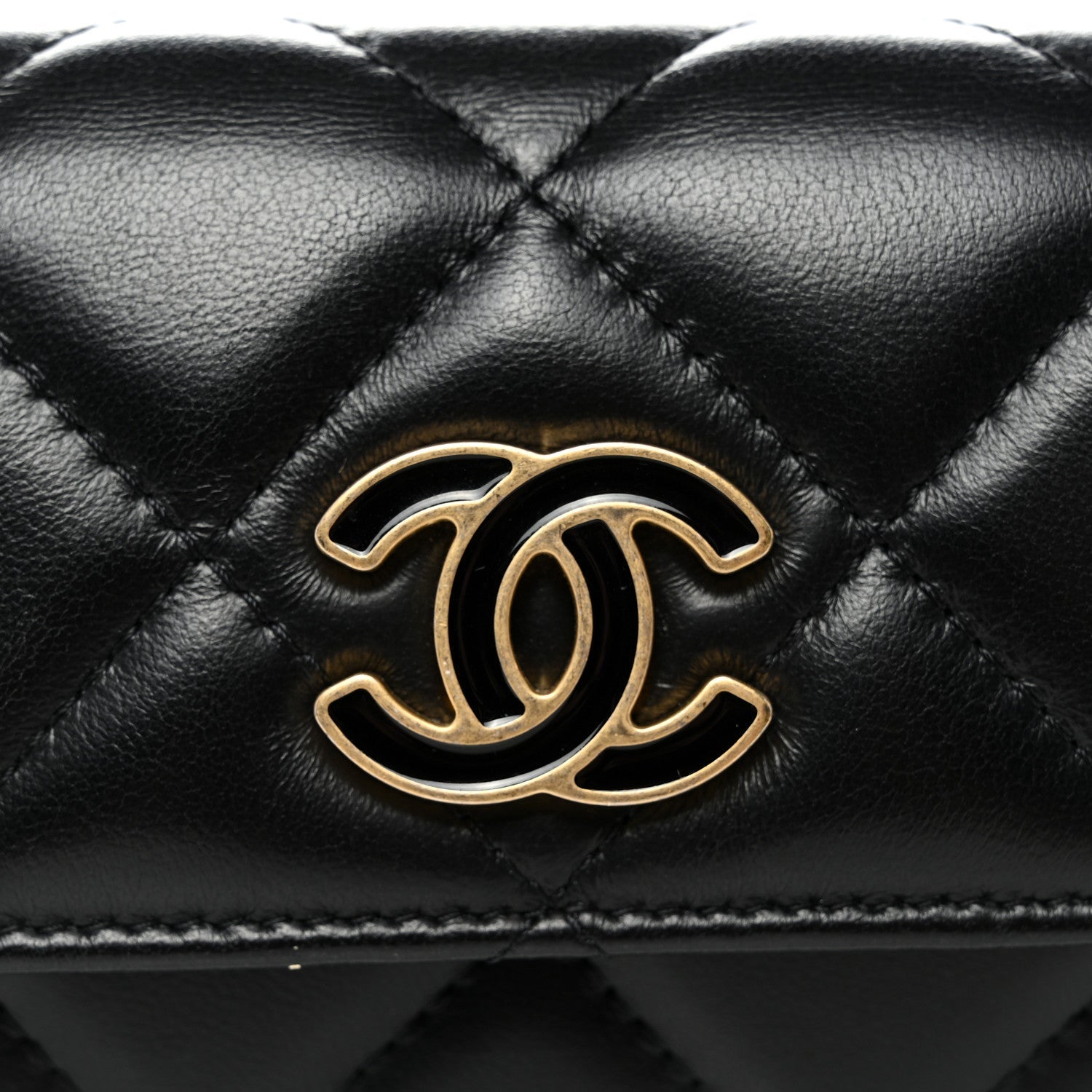 Lambskin Enamel Quilted Pending CC Flap Belt Bag Black