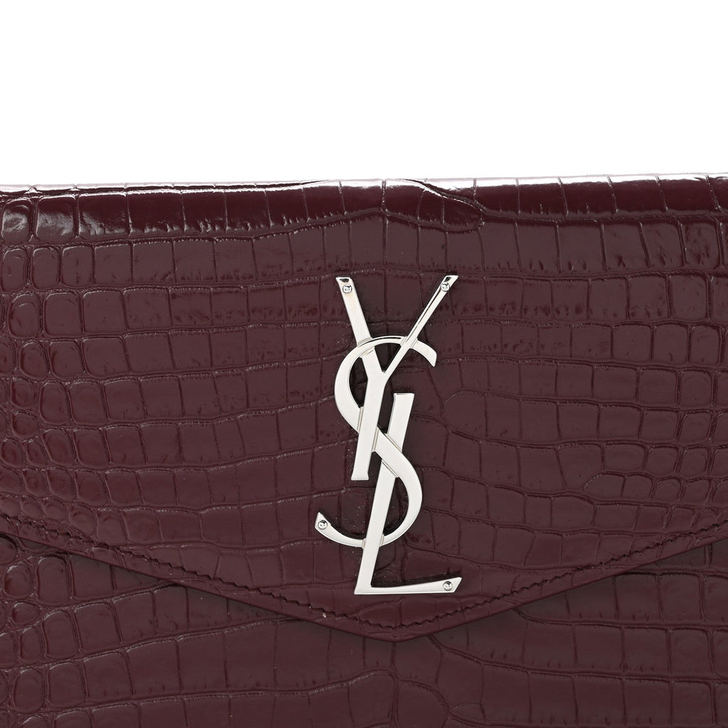 Calfskin Crocodile Embossed Uptown Monogram Clutch Rouge Legion