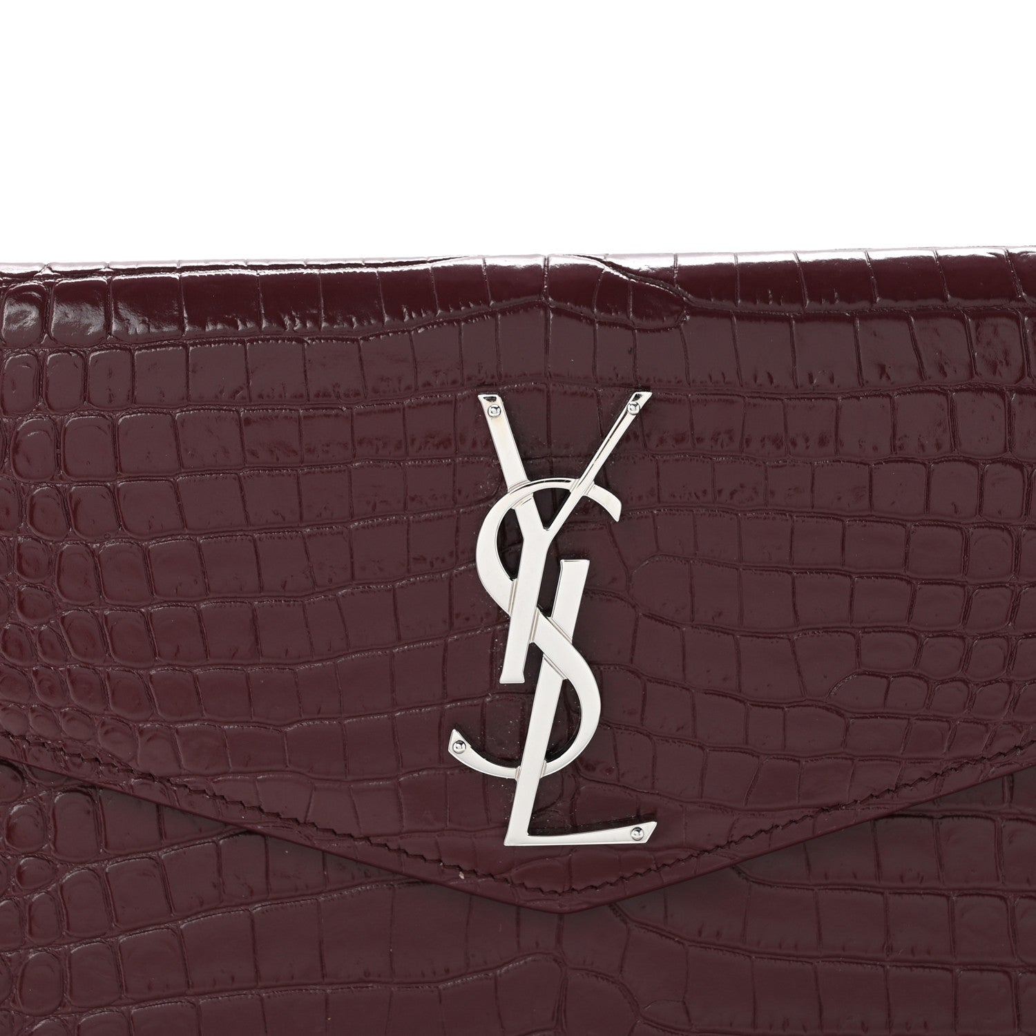 Calfskin Crocodile Embossed Uptown Monogram Clutch Rouge Legion