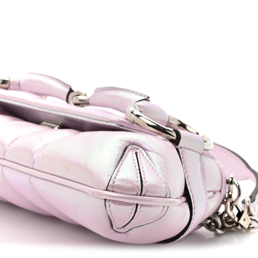Iridescent Nappa Vertical Matelasse Small Maxi Horsebit Chain Shoulder Bag Escape Pink