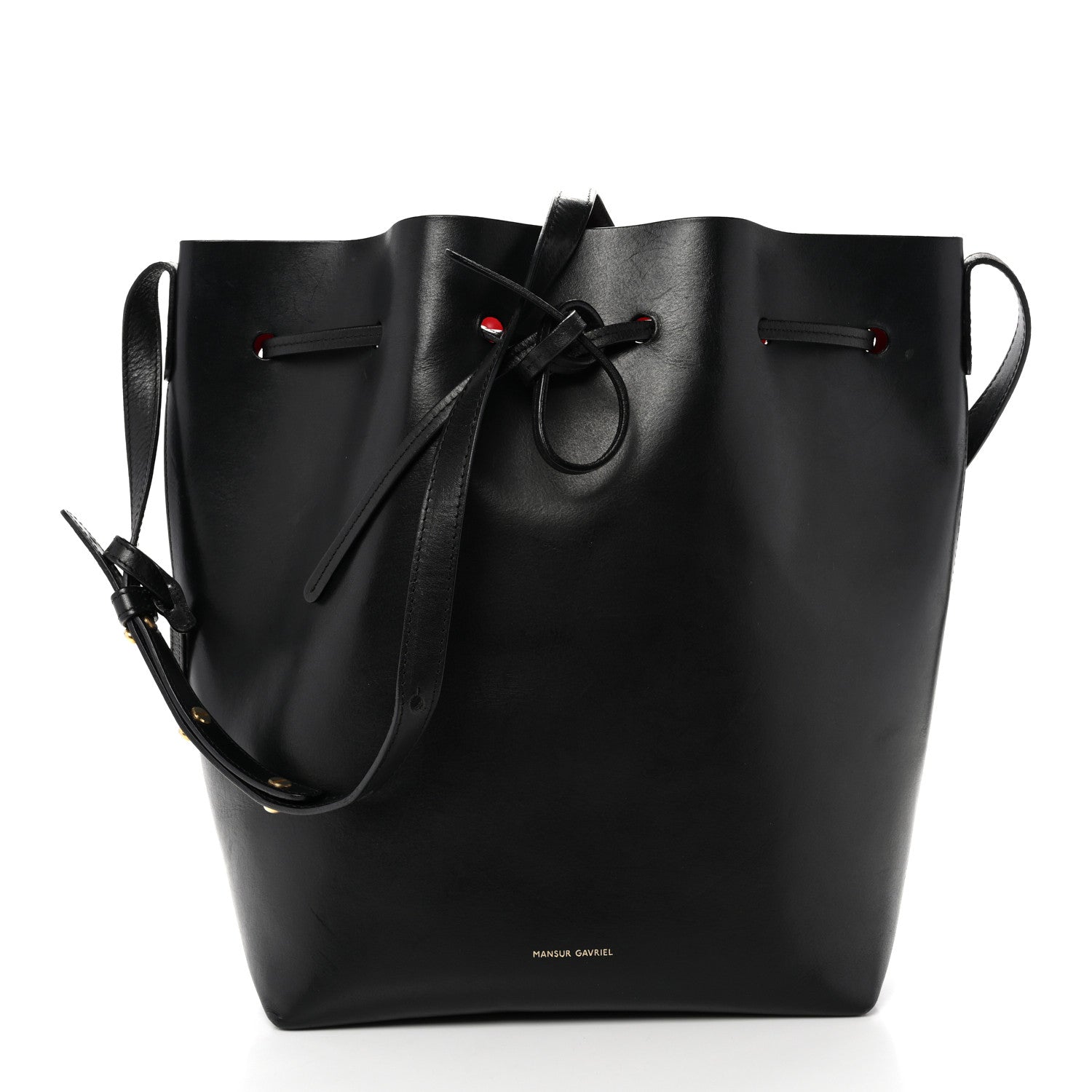 Vegetable Tanned Calfskin Bucket Bag Black Flamma