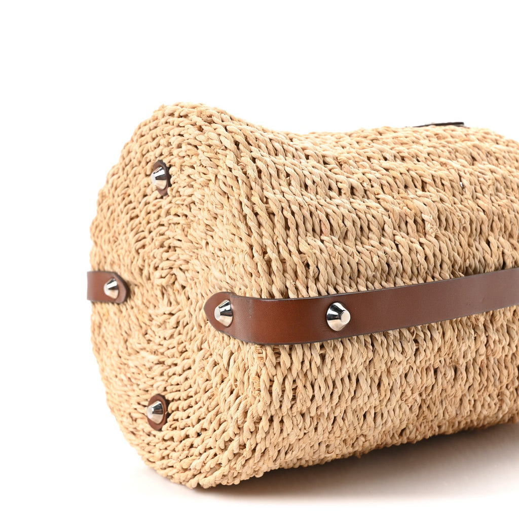 Paglia Vitello Woven Braided Bucket Bag Naturale Cognac