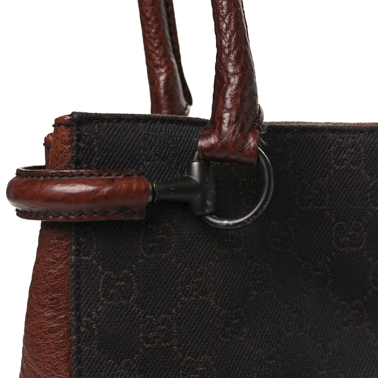 Monogram Denim GG Shoulder Bag Black Brown