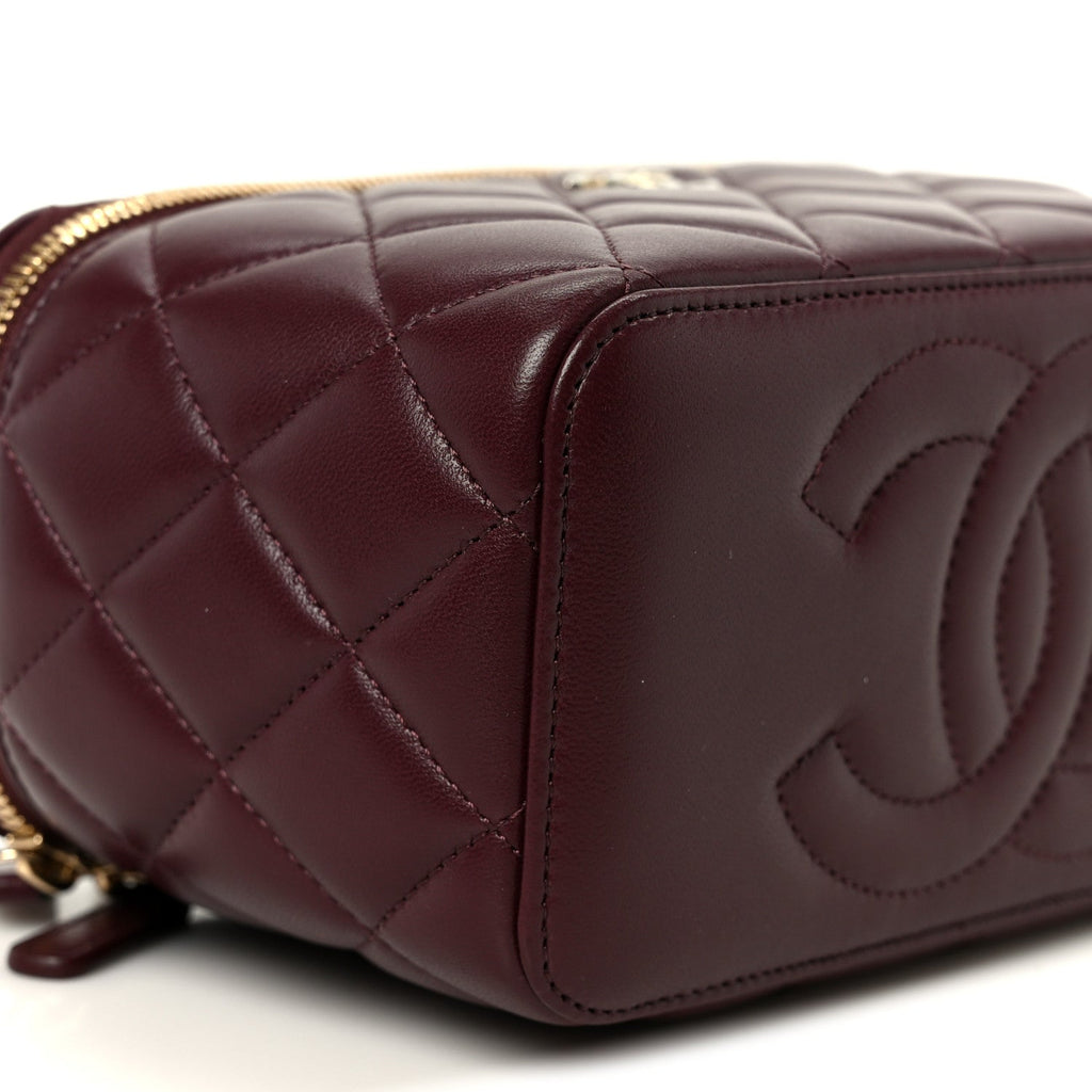 Lambskin Quilted Small Top Handle Vanity Case With Chain Burgundy Burgundy