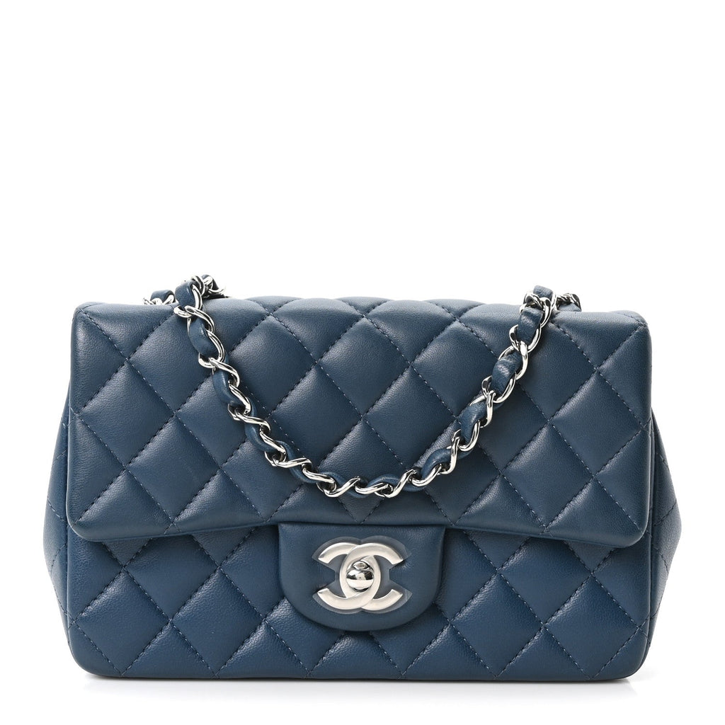 Lambskin Quilted Mini Rectangular Flap Blue