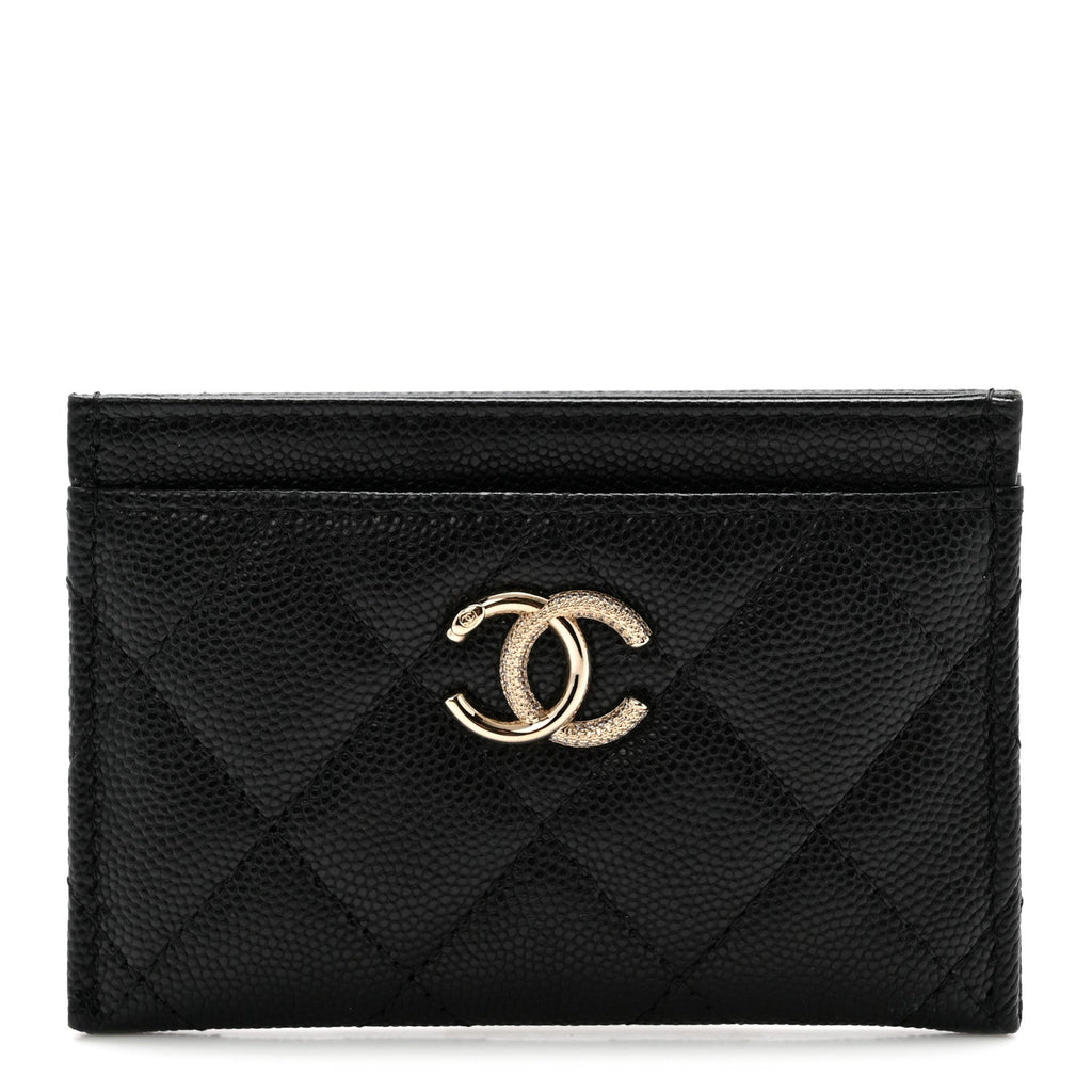 Caviar Quilted Studded CC Card Holder Black