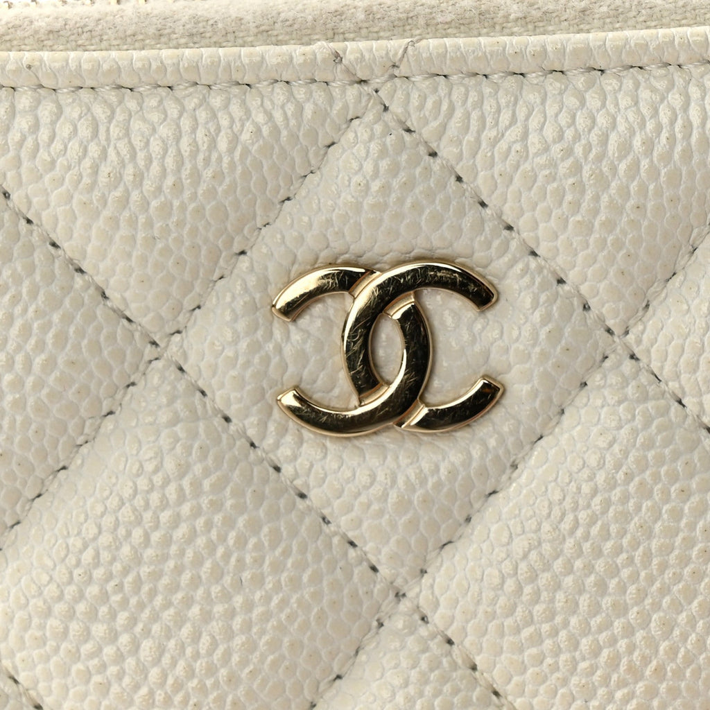 Caviar Quilted Small Pouch White