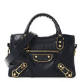 Chevre Gold Metallic Edge Hardware Mini City Bleu Nuit