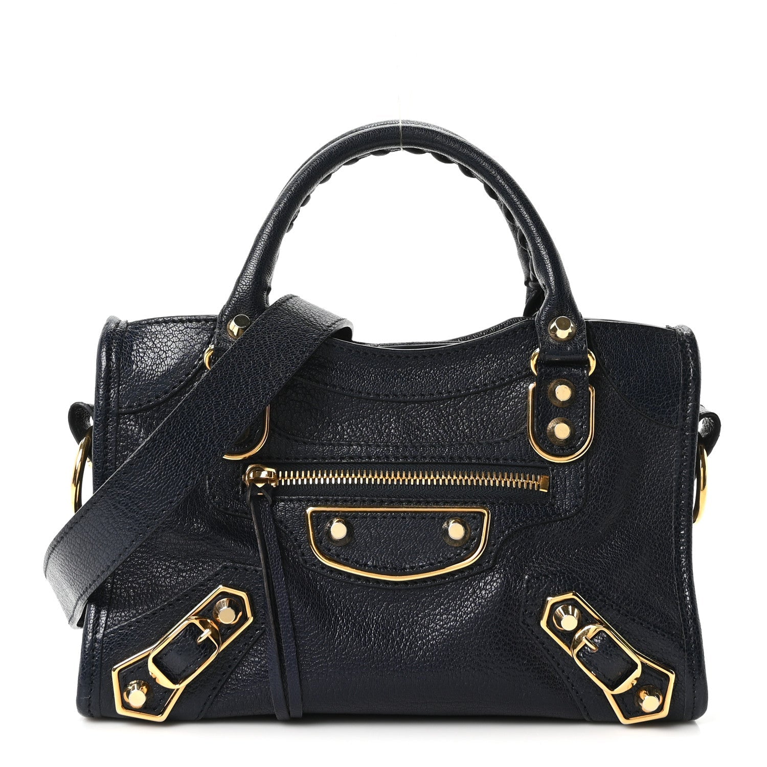 Chevre Gold Metallic Edge Hardware Mini City Bleu Nuit
