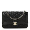 Lambskin Patent Calfskin Quilted Hold The Line CC Wallet On Chain WOC Black