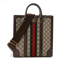 GG Supreme Monogram Textured Dollar Calfskin Web Medium Ophidia Tote Bag Beige Ebony