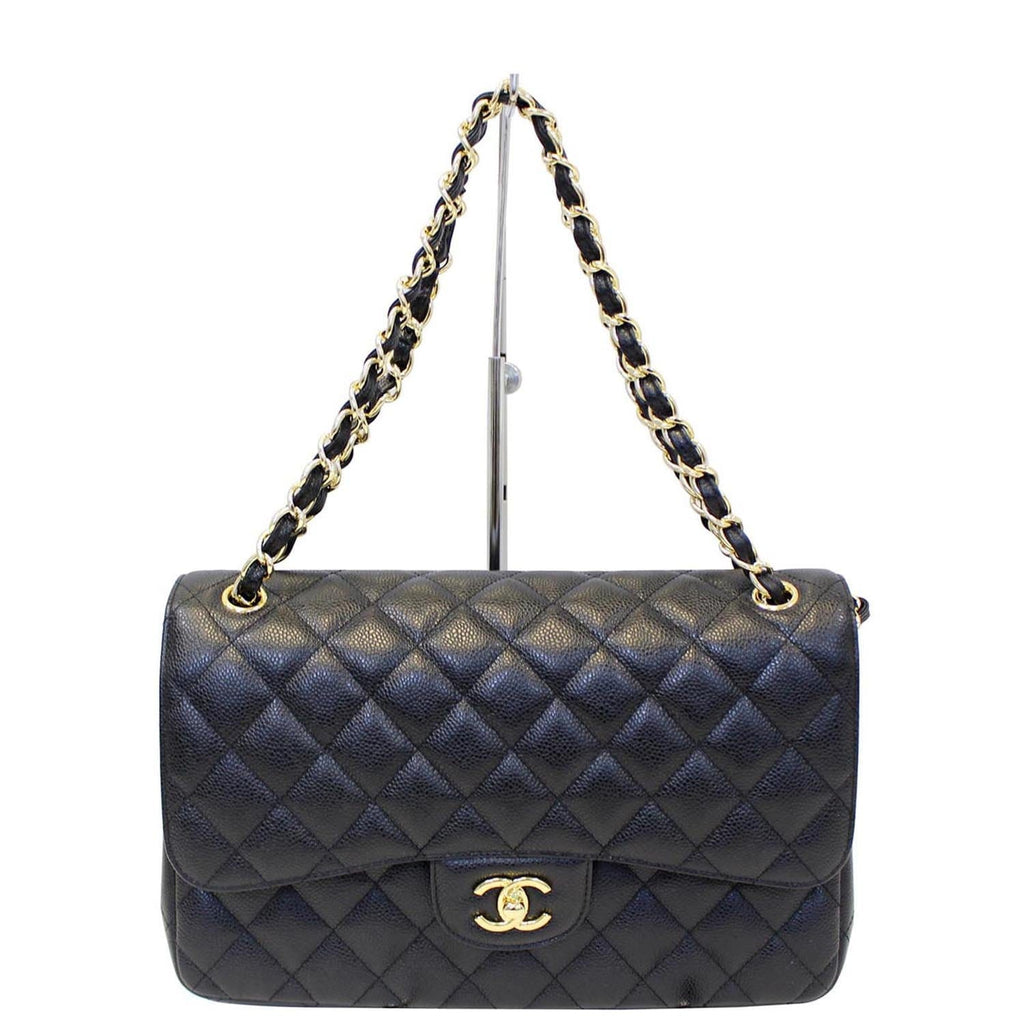 CHANEL Classic Jumbo Caviar Leather Double Flap Shoulder Bag Black