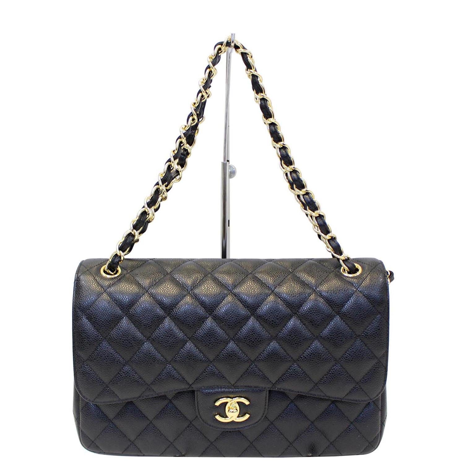 CHANEL Classic Jumbo Caviar Leather Double Flap Shoulder Bag Black