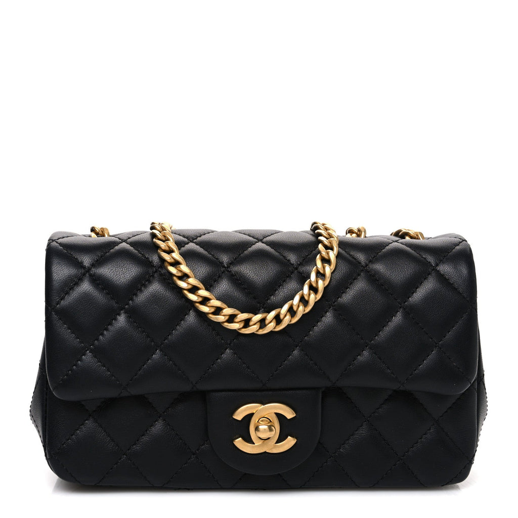 Lambskin Quilted Mini Rectangular Sweet Camellia Flap  Black